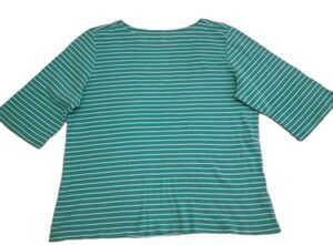 ​Christopher & Banks Women's Large Teal Green White Striped 100% Cotton Top L